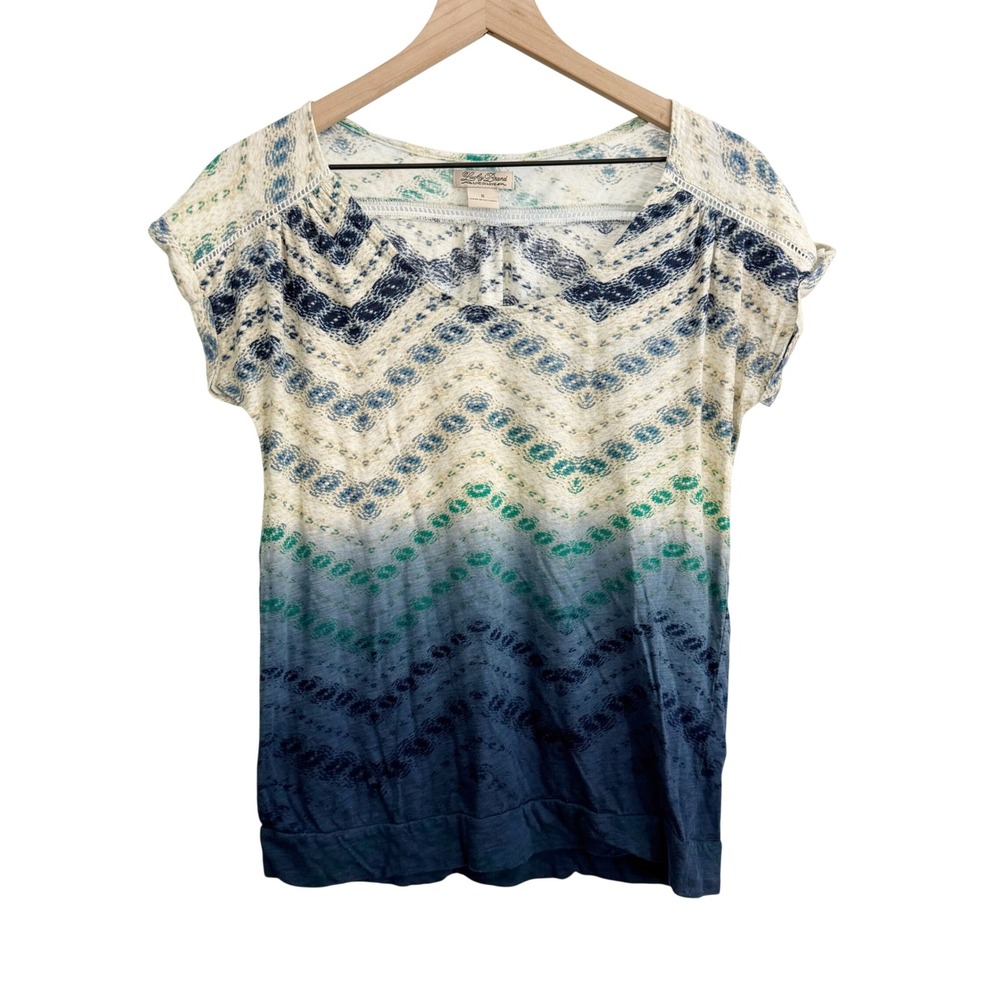 Lucky Brand Ombre Chevron Crochet Top Small Blue Boho Coastal Festival Earthy